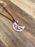 Crescent Moon Necklace Jewelry Quote Never Stop Looking Up Sky Stars God Positive Daily Reminder Copper Hand Stamped Sassco Designs