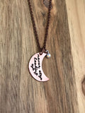 Crescent Moon Necklace Jewelry Quote Never Stop Looking Up Sky Stars God Positive Daily Reminder Copper Hand Stamped Sassco Designs