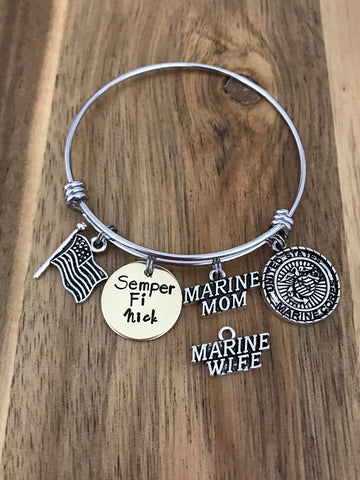 Marine Mom Marine Wife bracelet Semper Fi USMC custom personalized jewelry