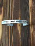 Blessed Silver Cuff Bracelet Jewelry Christian Gift Cursive Script Daily Reminder Vine Hand Stamped