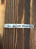 I Can Do All Things Through Christ Cuff Bracelet Philippians 4:13 Jewelry Christian Gift Silver Cursive Script Bible Verse Hand Stamped