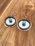 Hammered Mixed Metal Turquoise Layered Circle Earrings