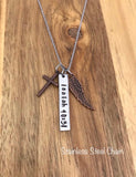 Isaiah 40:31 Necklace Cross Wings Bar Bible Verse Christian Gift Scripture God Hand Stamped Jewelry Mixed Metal Copper Custom