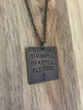 Thankful Grateful Blessed Handstamped Vintaj Natural Brass Necklace