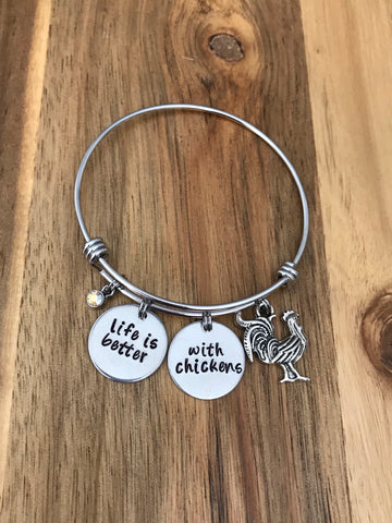 Chicken Bracelet Jewelry Gift Life Is Better With Chickens Hand Stamped Rooster Hen Crazy Chicken Lady Mother Hen Chicken Mom