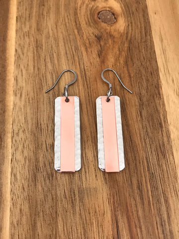 Hammered mixed metal layered vertical bar earrings