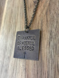 Thankful Grateful Blessed Handstamped Vintaj Natural Brass Necklace