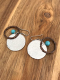 Hammered Mixed Metal Turquoise Layered Circle Earrings