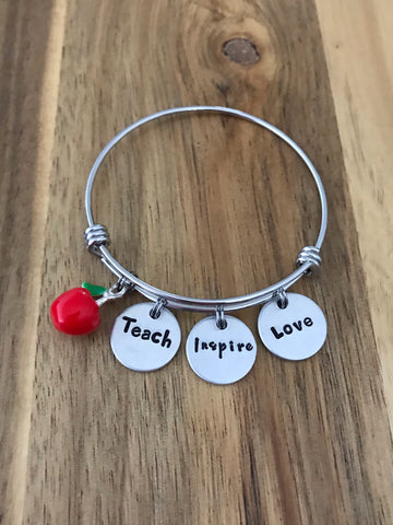 Teacher apple bracelet jewelry teach inspire love