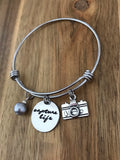 Photography Bracelet Jewelry Capture Life Camera Photographer Gift Hand Stamped Cursive Script Synthetic Opal Charm