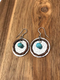 Hammered Mixed Metal Turquoise Layered Circle Earrings