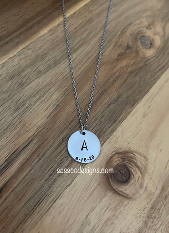 Custom Initial And Birthdate Necklace Jewelry Mom Mother Mommy New Mom Gift Hand Stamped